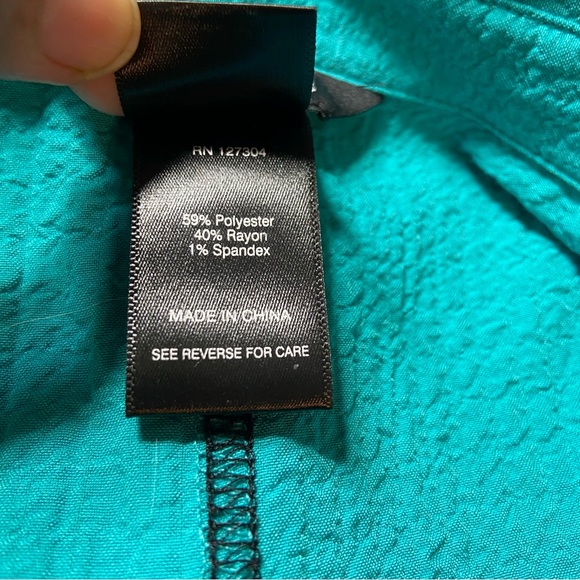 Ali Miles Popover Collared Button Turquoise Top Shirt Blouse Tunic Medium M - Picture 10 of 10